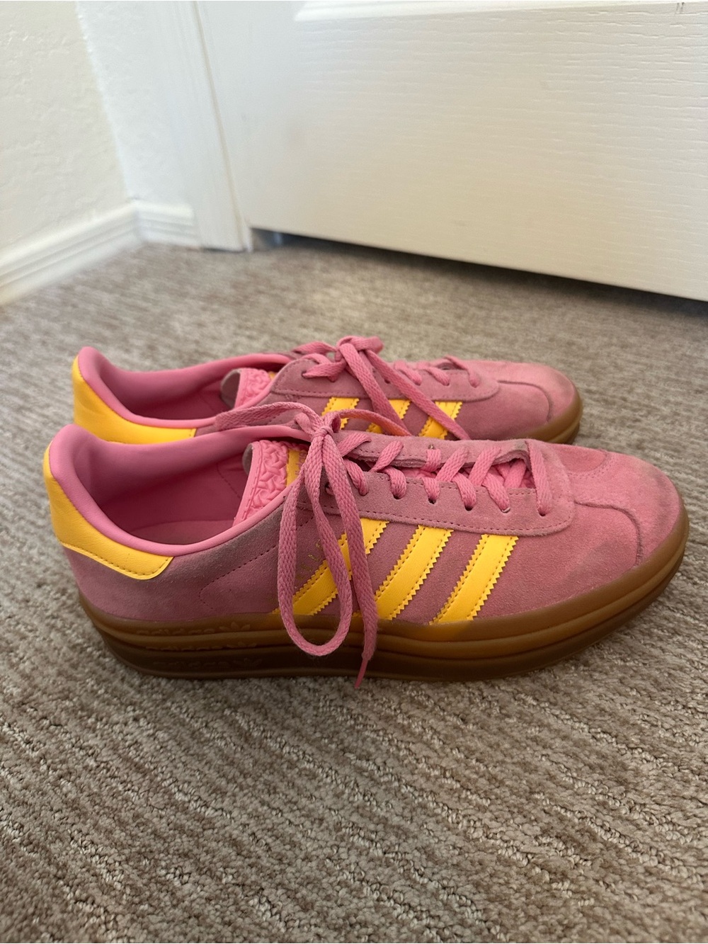 Adidas Pink and Yellow Suede Women's Platform Sneakers